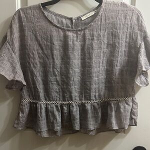 Lush Lavender-Grey Ruffle Hem Short Sleeve Crop Top